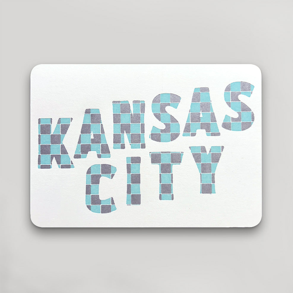 Kansas City Checkered Postcard - Teal and Silver