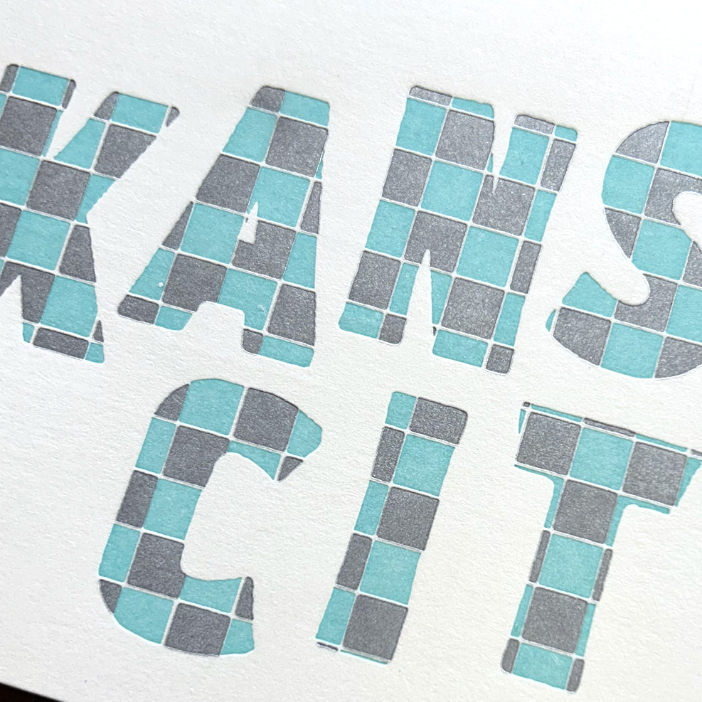 Kansas City Checkered Postcard - Teal and Silver