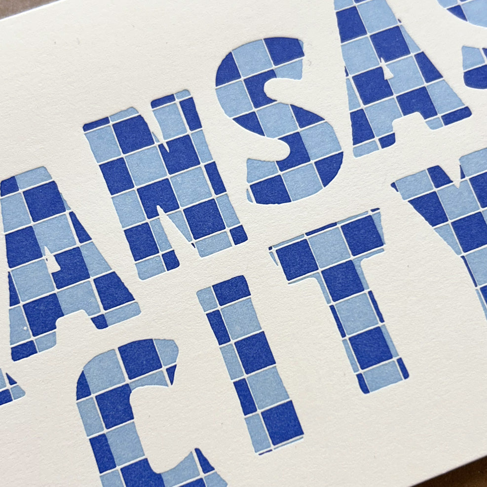 Kansas City Checkered Postcard - Blue and Light Blue