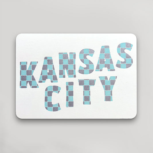 Kansas City Checkered Postcard - Teal and Silver