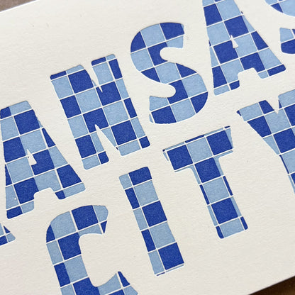 Kansas City Checkered Postcard - Blue and Light Blue